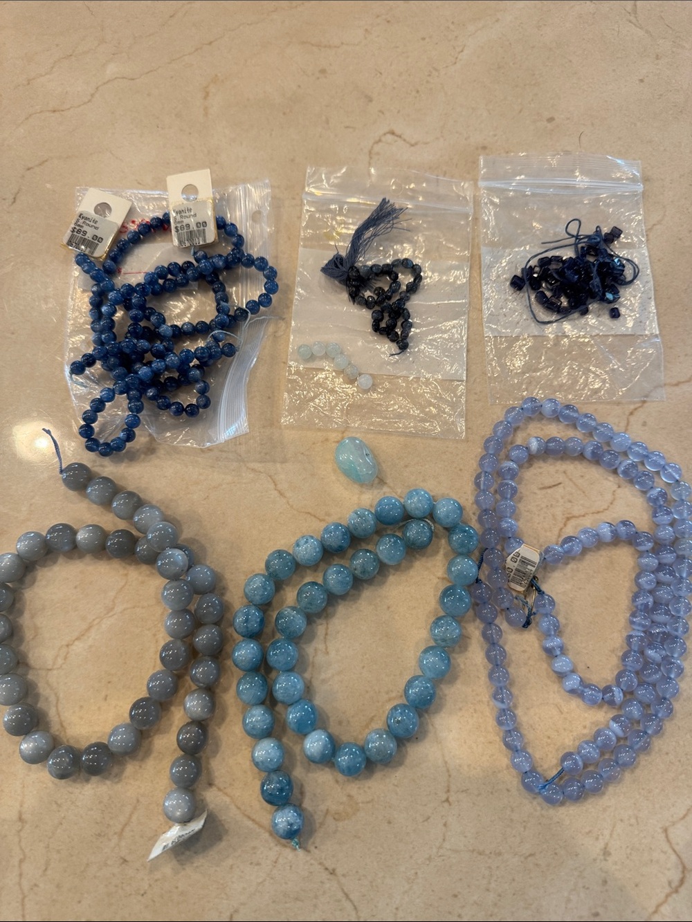 Mixed Blue Bead Necklace Strands